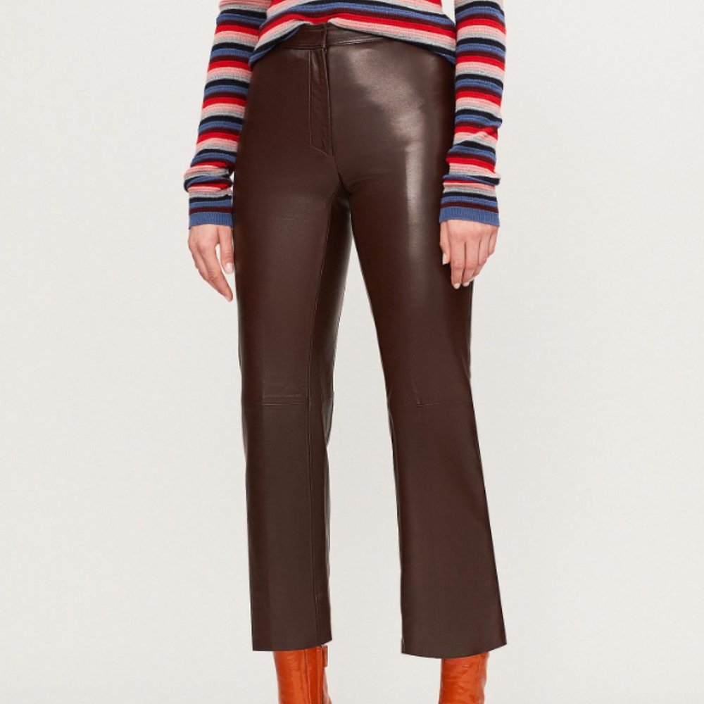 Sandro Paris Brown Cropped Leather Pants size 34